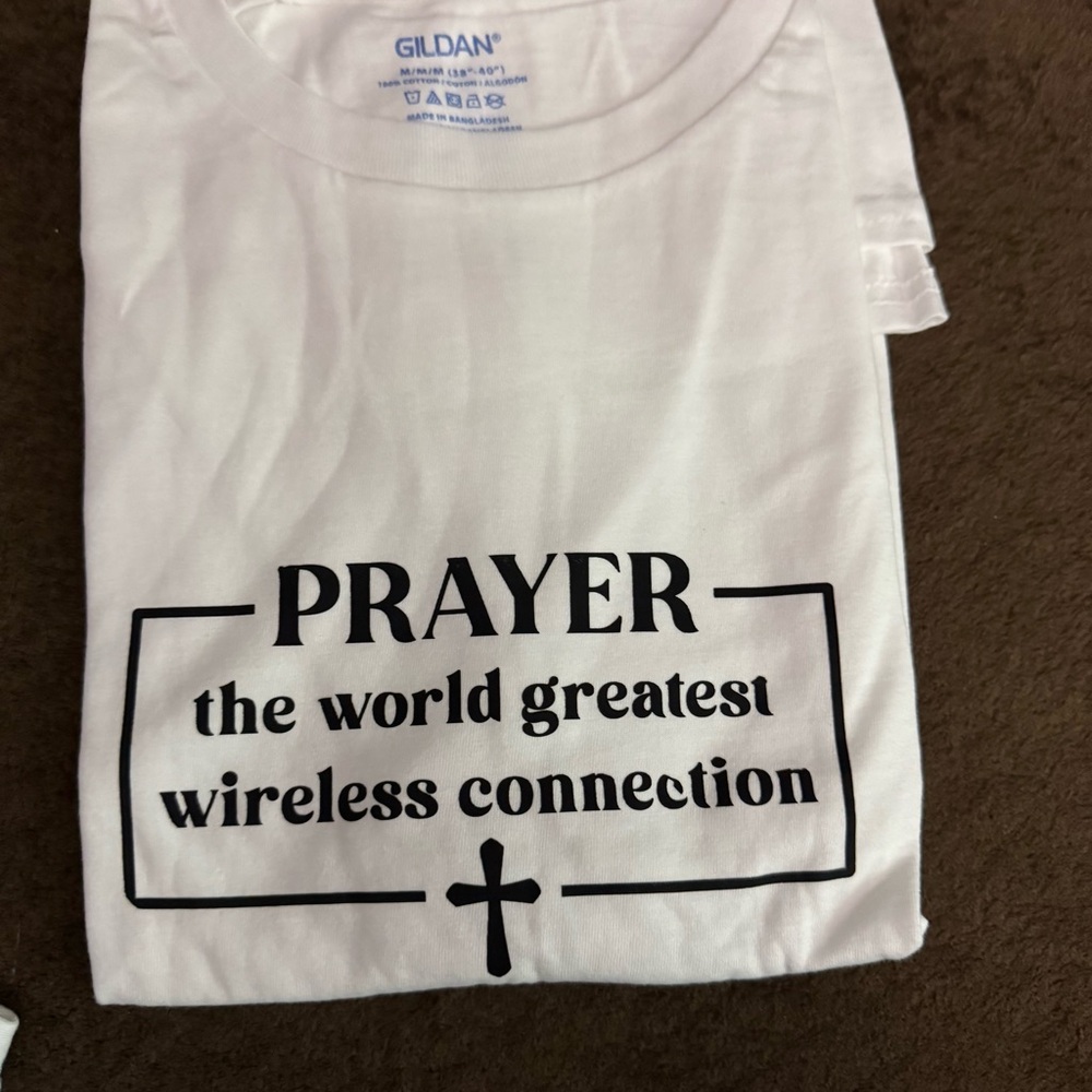 White Tee with Black Prayer Graphic